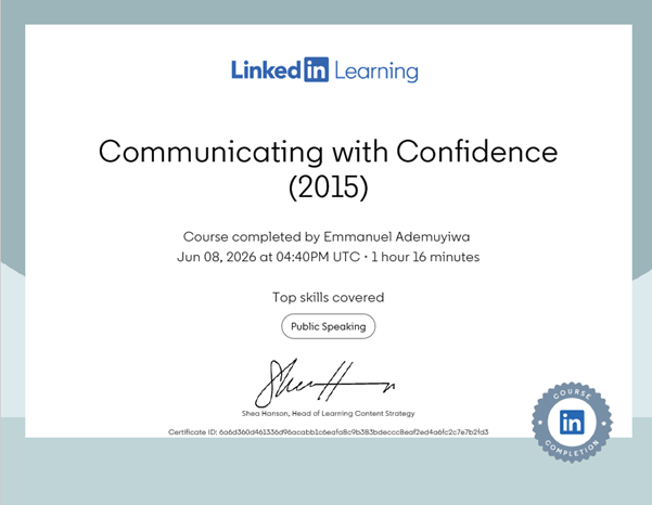 Communicating with Confidence Certificate